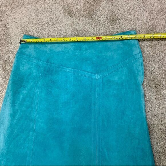 DANIER Leather blue suede asymmetrical hem A-line skirt Sz 12 - Picture 5 of 8